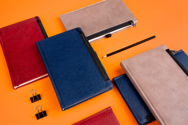 Luxury Lined Notebook with Zipper Pocket Red