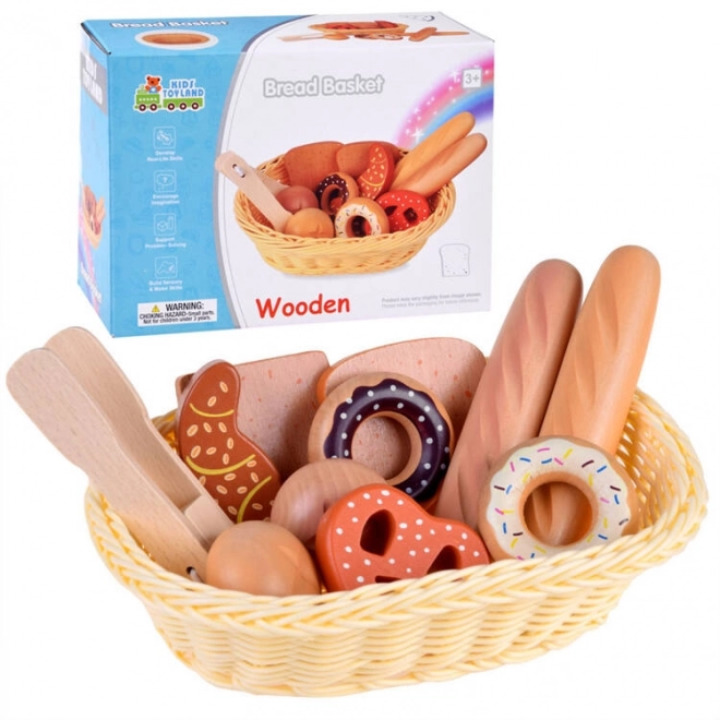 Wooden Bread Basket with Assorted Pastries