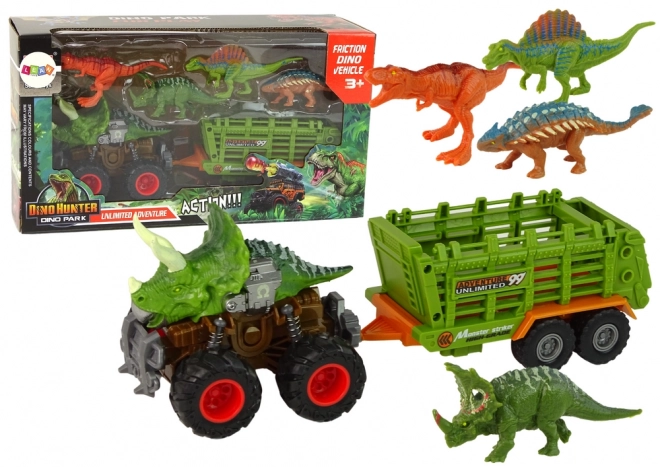 Dinosaur-Themed Car with Trailer and Dinosaurs