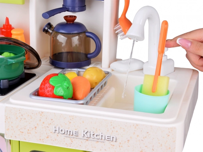 Interactive Cooking Toy Kitchen with Lights and Sounds, Water Steam with Accessories