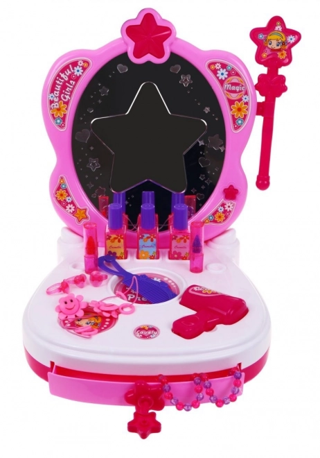 Interactive Portable Vanity Set for Girls with Mirror and Accessories