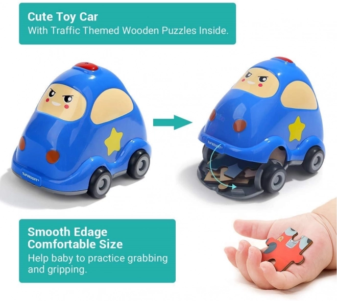 Top Bright Wooden Puzzle With Toy: Police Car