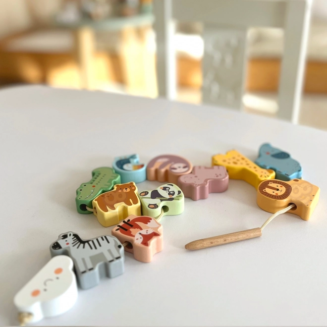 WOOPIE GREEN drewniany zestaw nawlekane ZOO Montessori 13 części