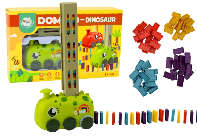 Green Dinosaur Car with Battery and Colorful Dominoes