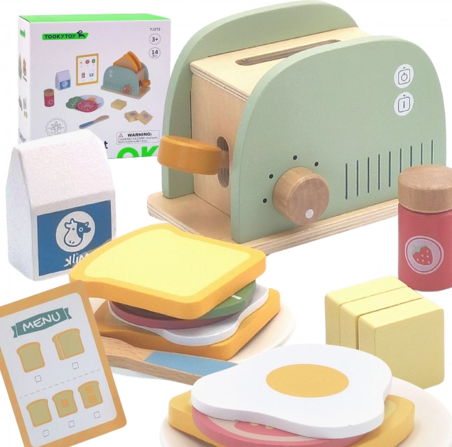 Dřevěný toster pastelový snídaňový set od Tooky Toy