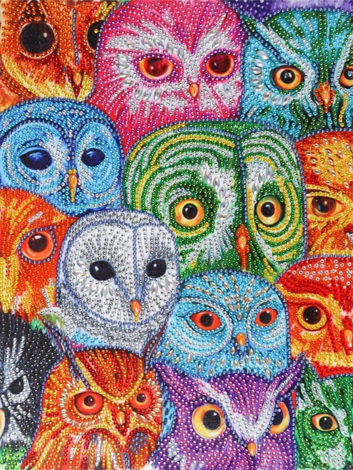 Diamond Mandala Mosaic Owl Heads