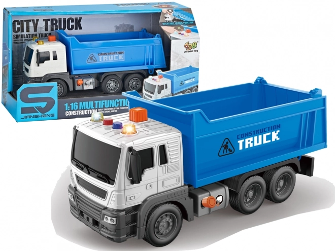 Blue Construction Dump Truck with Liftable Trailer