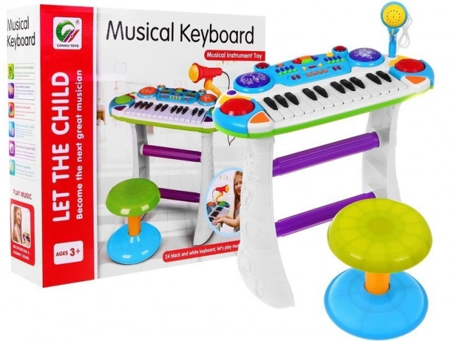 Blue Musical Set Keyboard with Drums and Microphone for Kids 3+