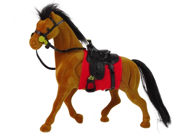 Brown Velvet Horse Figure with Red Saddle