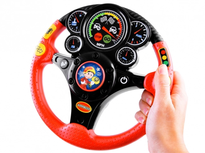 Interactive Steering Wheel with Sounds and Vibration – Red