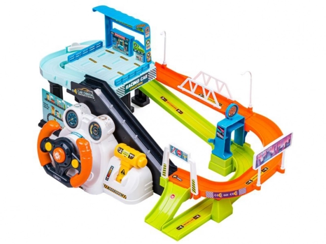 Parking Garage with Interactive Steering Wheel and 4 Cars