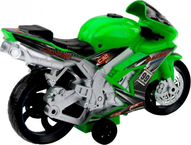 Moto da corsa con effetti luminosi e sonori, giocattolo verde