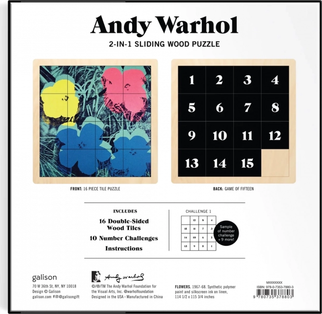 Galison Wooden Sliding Puzzle Andy Warhol Flowers