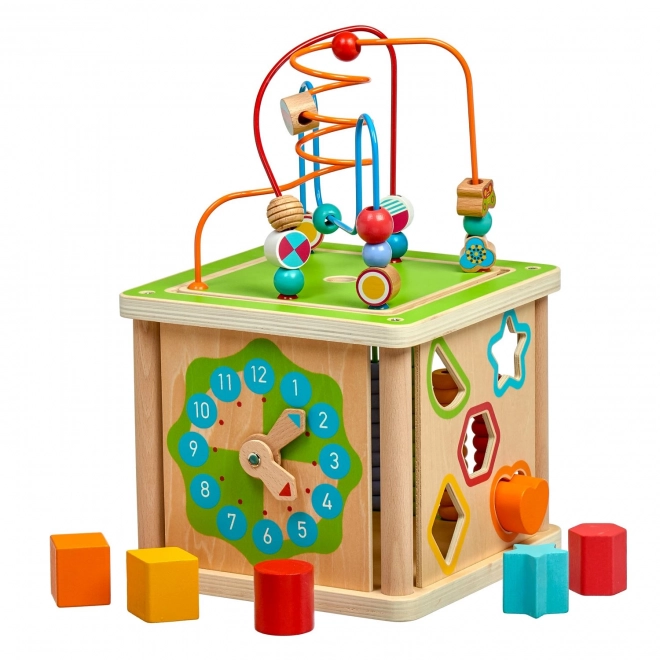 Wooden Activity Cube 5-in-1 with Clock