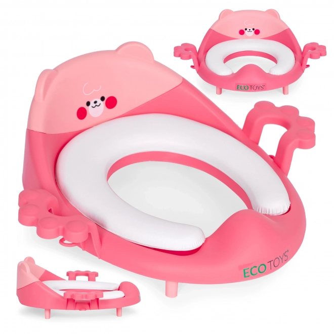 Children's toilet seat with handles, soft cushion, pink