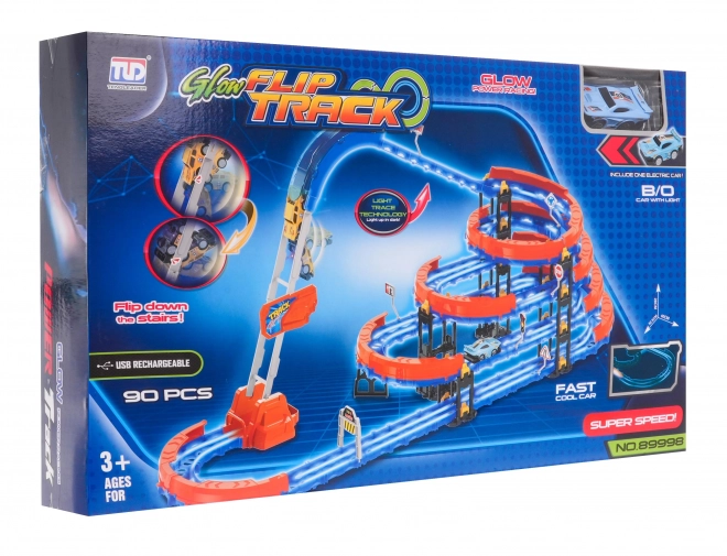 Racing Track Set with Ladder and LED Car for Kids 3+