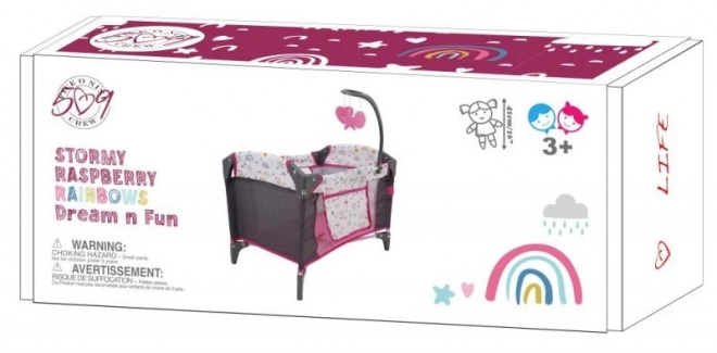 Travel Cot with Carousel for Dolls - Rainbow