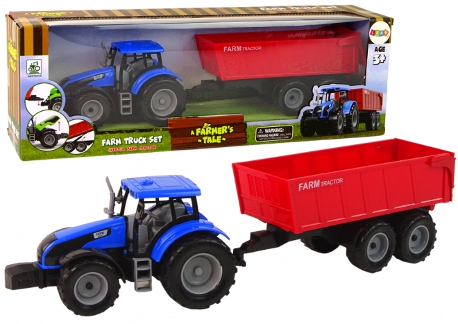 Blue Farm Tractor with Trailer