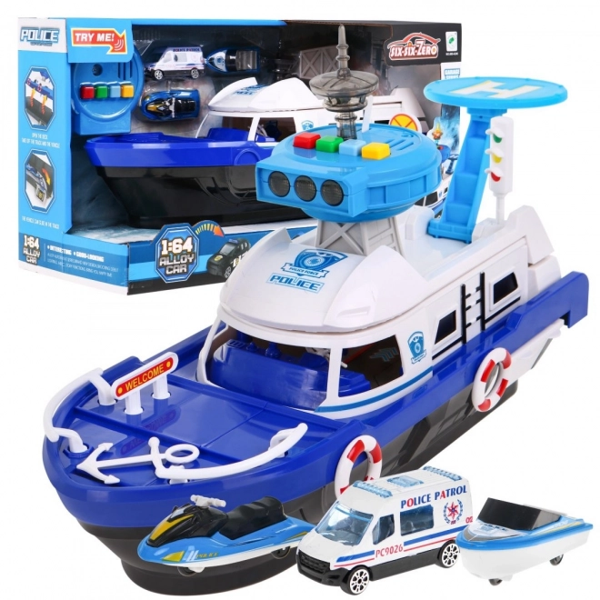 Interactive Police Boat 2-in-1 with Storage and Vehicles for Kids 3+