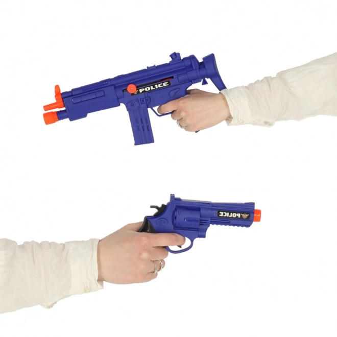 Set di gioco poliziesco con pistola, carabina, maschera e manette