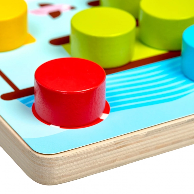 Colorful Wooden Mosaic Game with Large Pegs