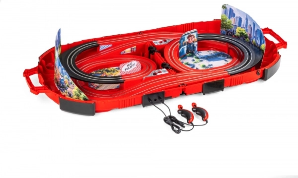 Compact electric slot car set with easy assembly