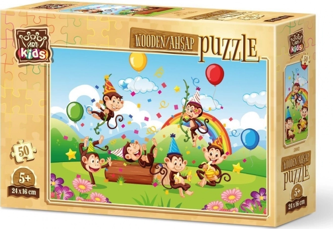 Art Puzzle Wooden Monkey Celebration Puzzle 50 Pieces