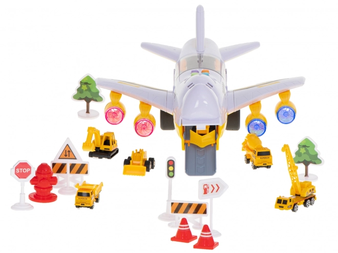 Airplane Transporter with Construction Vehicles Set