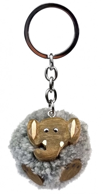 Wooden Elephant Keychain with Pom Pom