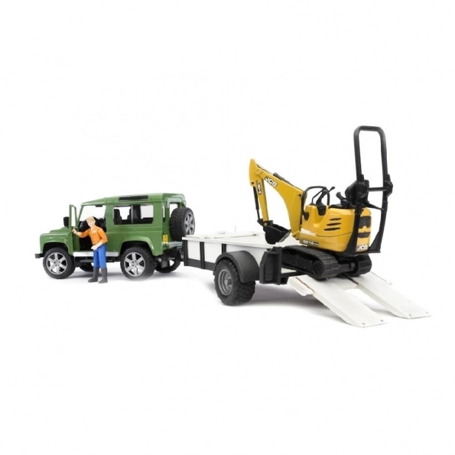 Bruder Land Rover with Trailer and JCB Mini Excavator