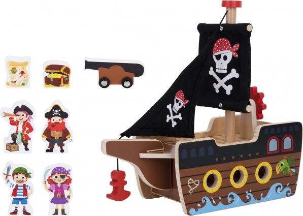 Dřevěná pirátská loď s figurkami Tooky Toy