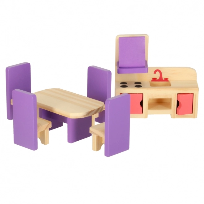 Wooden Dollhouse Furniture Set in Purple