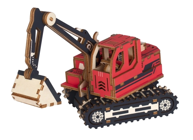 Wooden 3D Puzzle Excavator Red