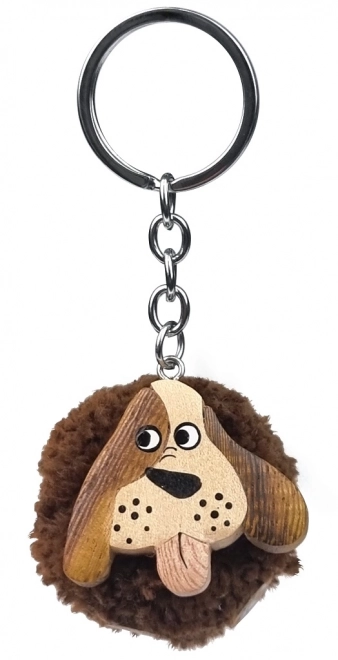 Wooden Keychain Pompon Dog