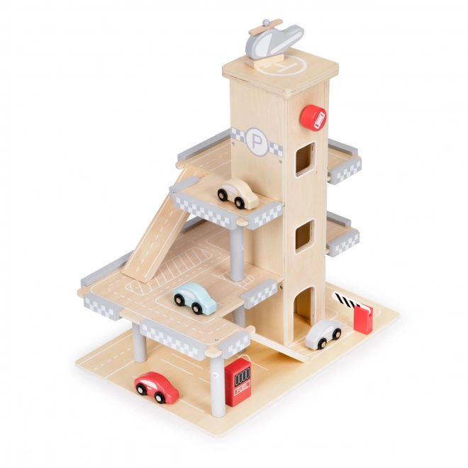 wooden garage parking with elevator and cars by Ecotoys