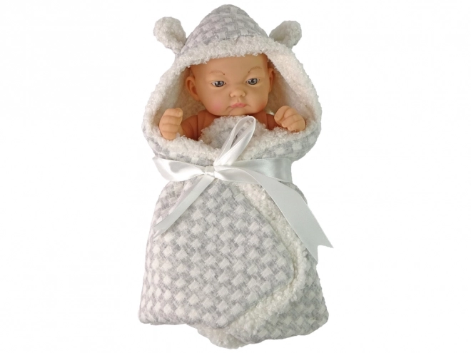 Sweet Baby Doll with Grey Swaddle and Bow