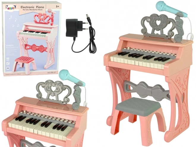 Electric Pink Keyboard with Chair for Kids