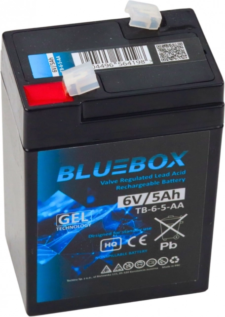 Bluebox gel-accu VRLA AGM 6V 5Ah voor accu-auto's
