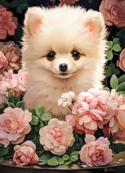 Castorland Pomeranian Puppy In Roses Puzzle