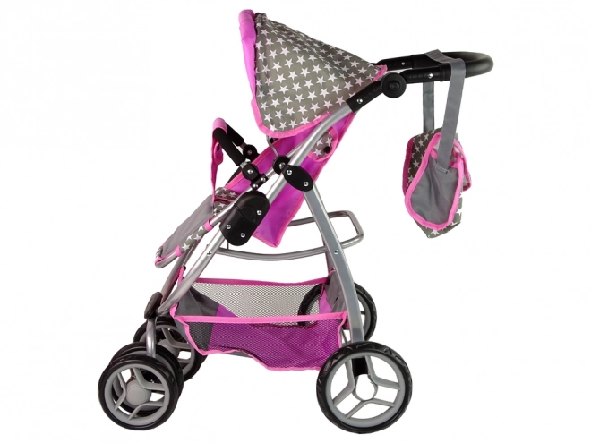 2-in-1 Pink Doll Stroller with Bag and Bassinet