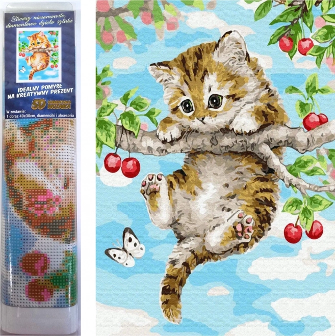 Diamond Painting Kit: Kitten on Cherry