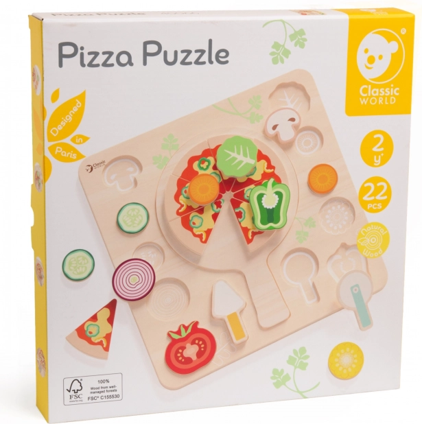 CLASSIC WORLD Holzspielzeug Pizza zum Schneiden, Puzzle 22 Teile