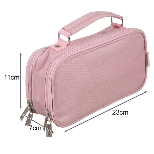 Large Pink School Pencil Case - Foldable Double Compartment