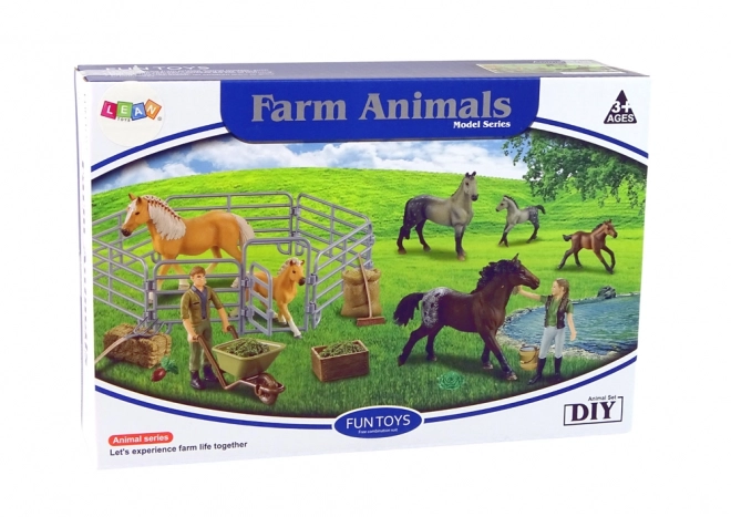 Farm Animal Set with Brown Horses