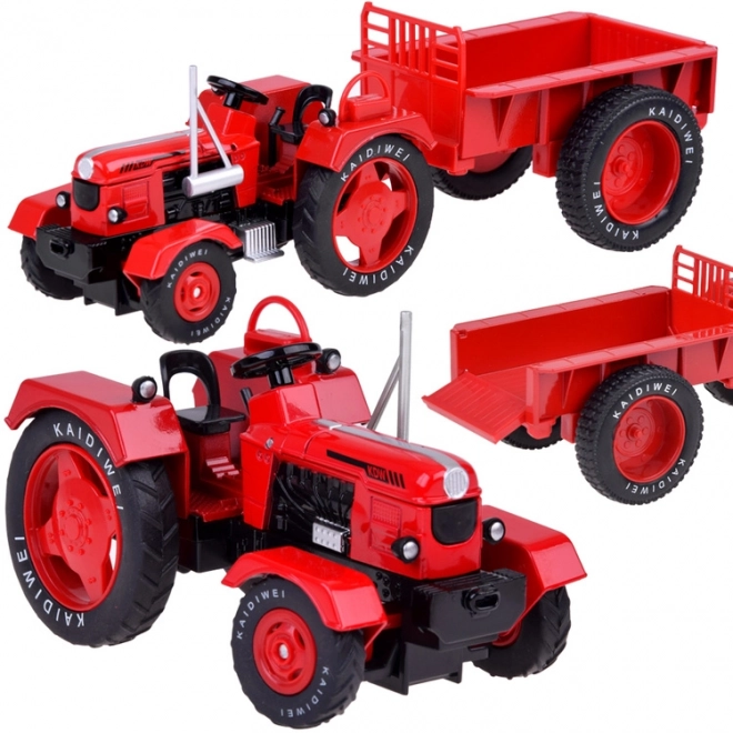 Red Metal Tractor with Trailer 1:18