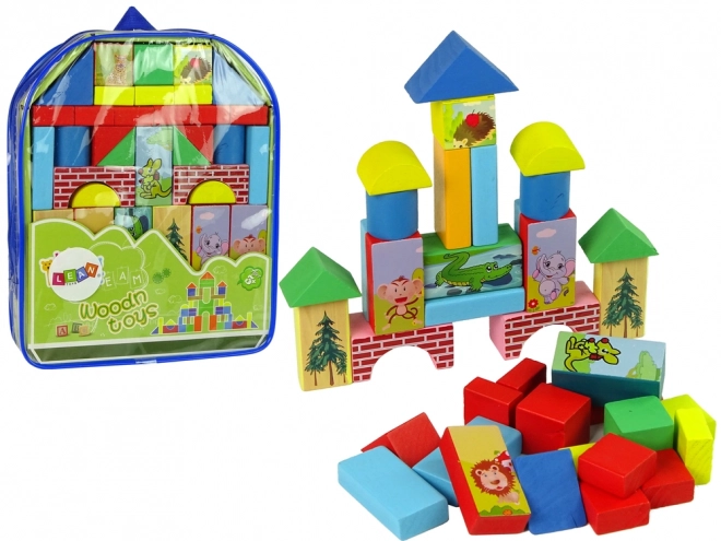 Wooden Animal Building Blocks Set with Backpack