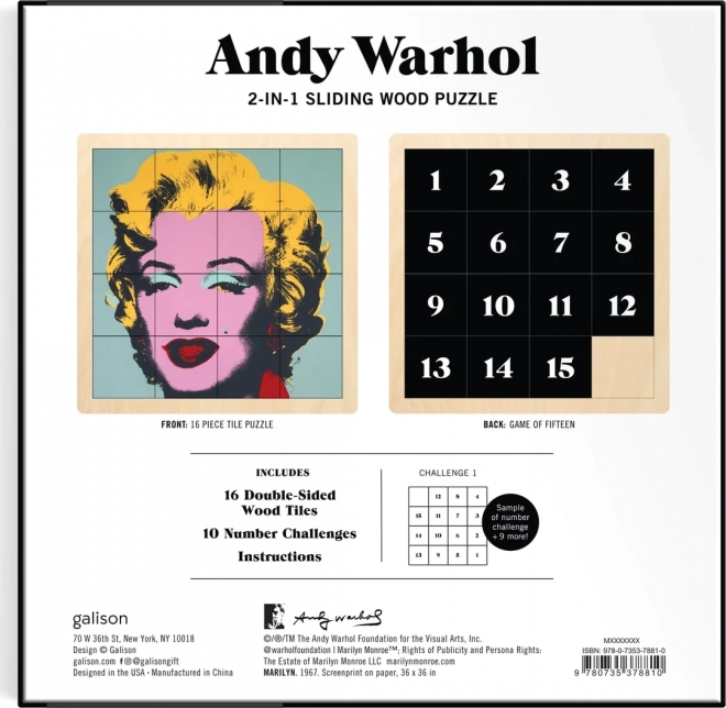 Galison sliding wooden puzzle Andy Warhol: Marilyn