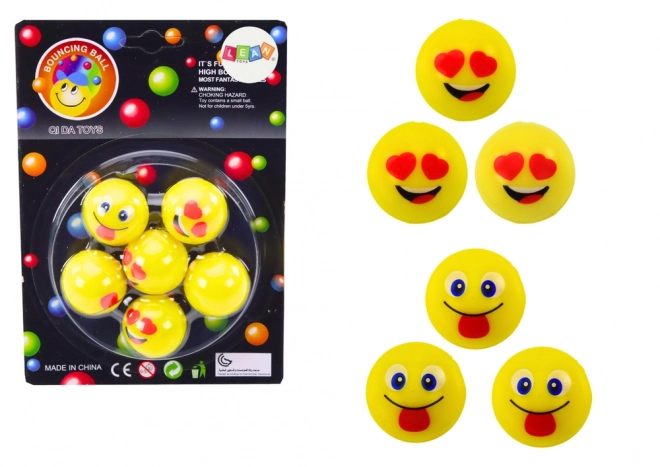 Emoji Yellow Bouncy Ball Set - 6 Pack