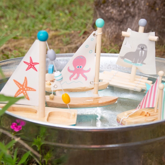 Sailing Boat Wooden Bath Toys Set