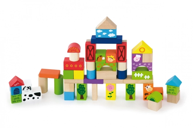 Wooden Building Blocks Farm Set